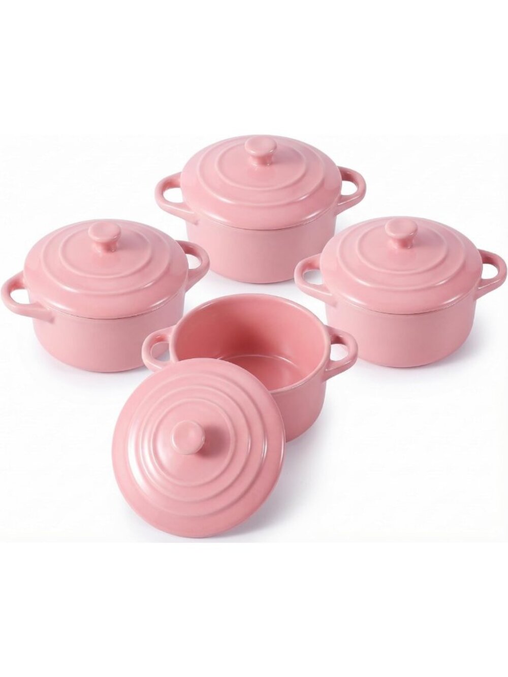 4-Piece Mini Cocotte Set - 16 oz Individual Baking Ramekins in Pink - Perfect